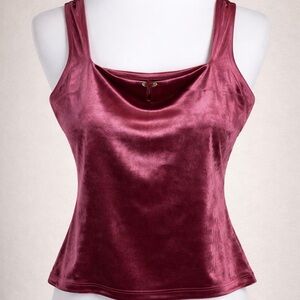 Wild Fable XS Velvet Tank Top Burgundy Red Cowl Neck Rose Accent Recycled Fabric